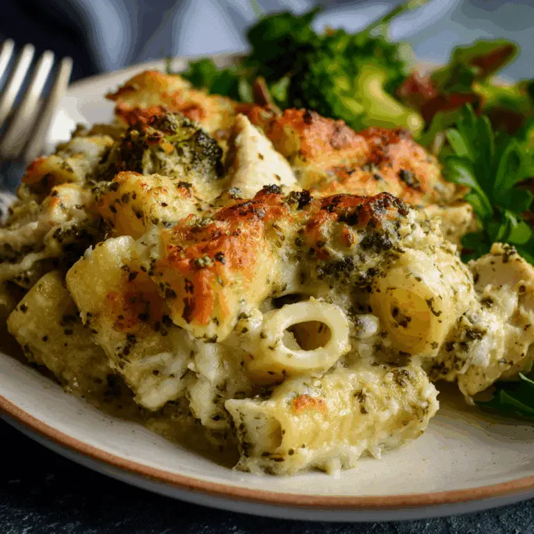 Creamy Pesto Chicken and Broccoli Pasta Bake