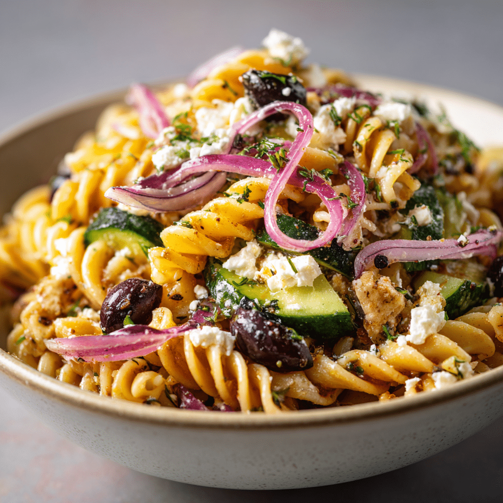 Greek Pasta Salad with Homemade Vinaigrette