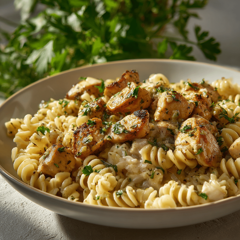 Garlic Butter Chicken Bites with Creamy Pasta