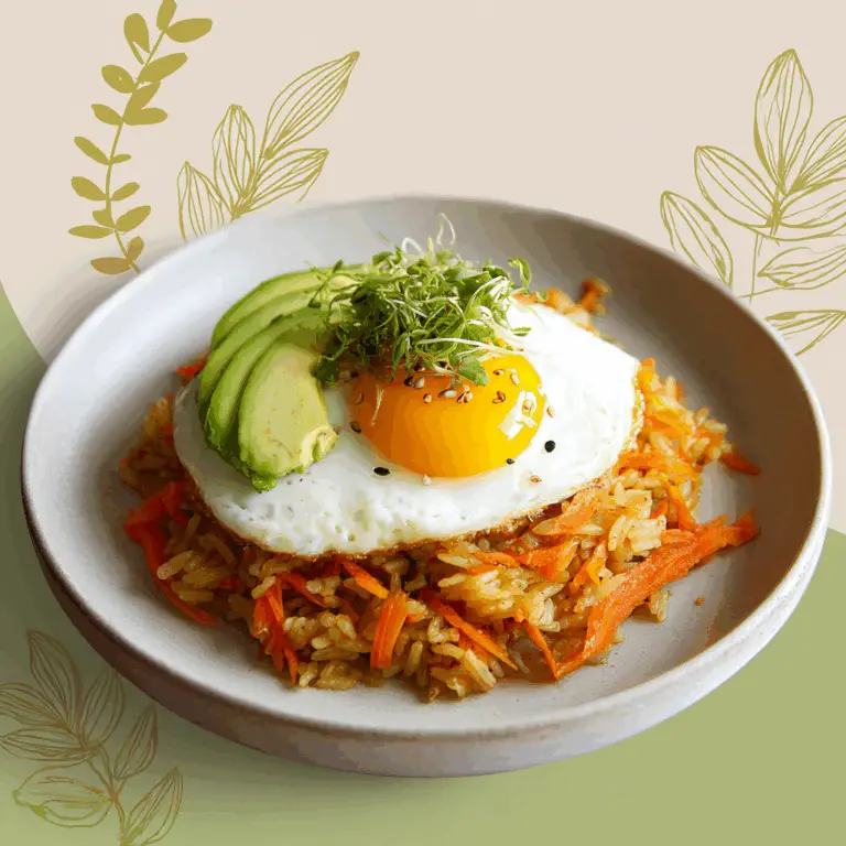 RIZ SAUTÉ A L’AIL ET CAROTTE, AVOCAT ET OEUF