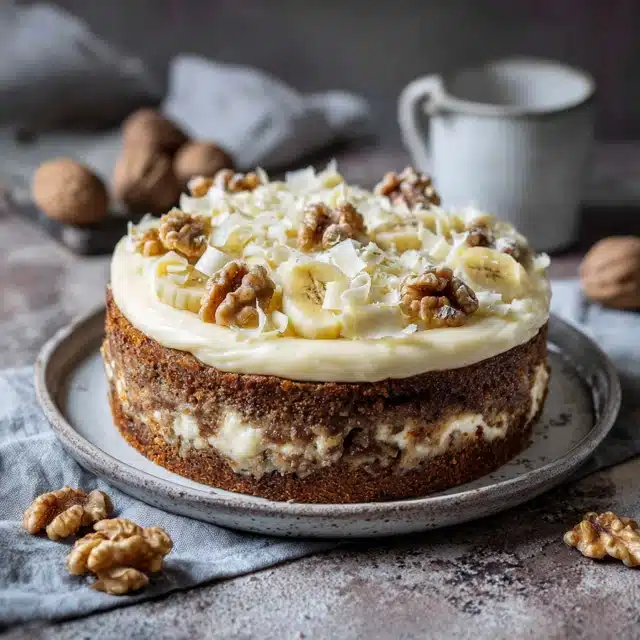 Banana Walnut Cream Cake with White Chocolate