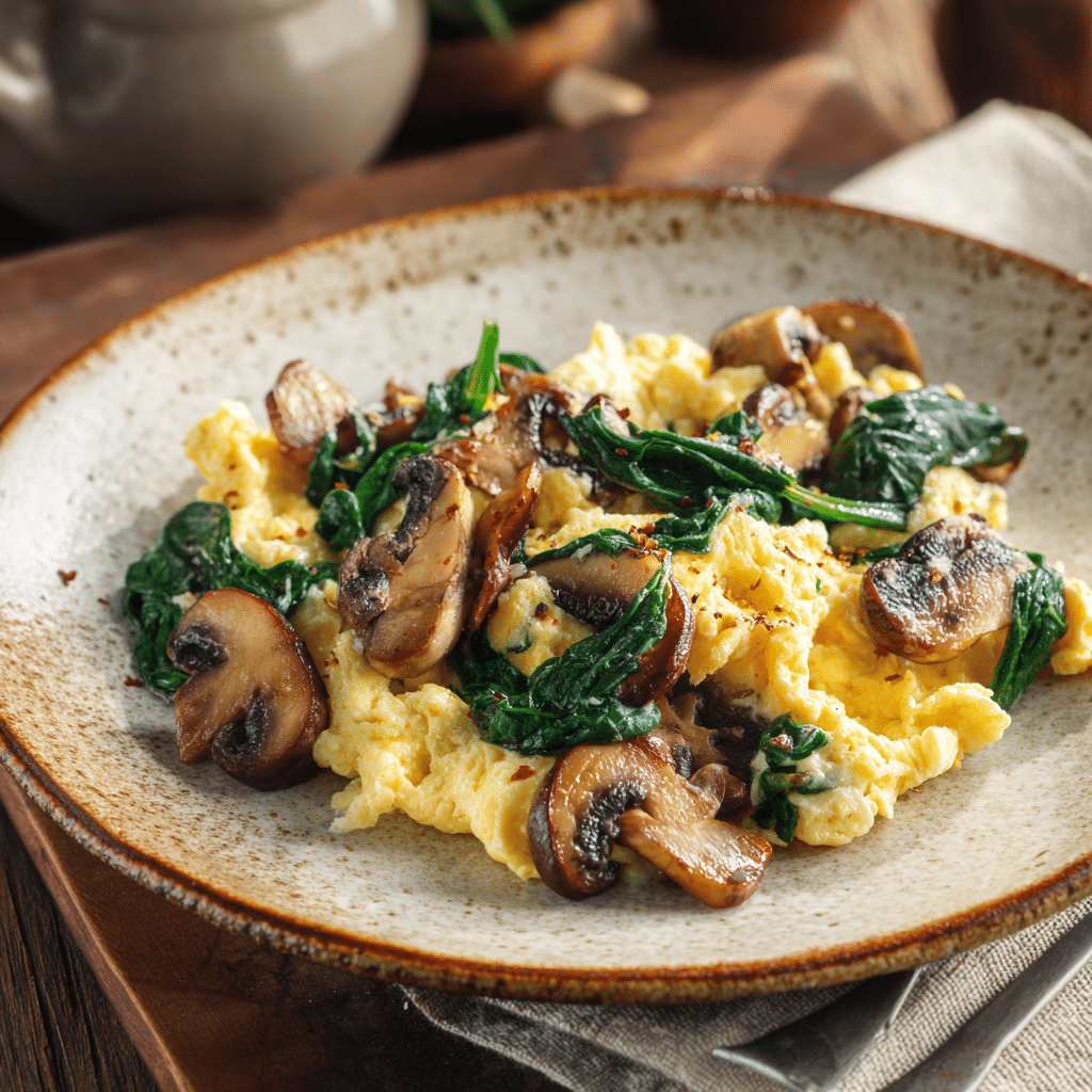 Scrambled Egg Whites with Spinach and Mushrooms