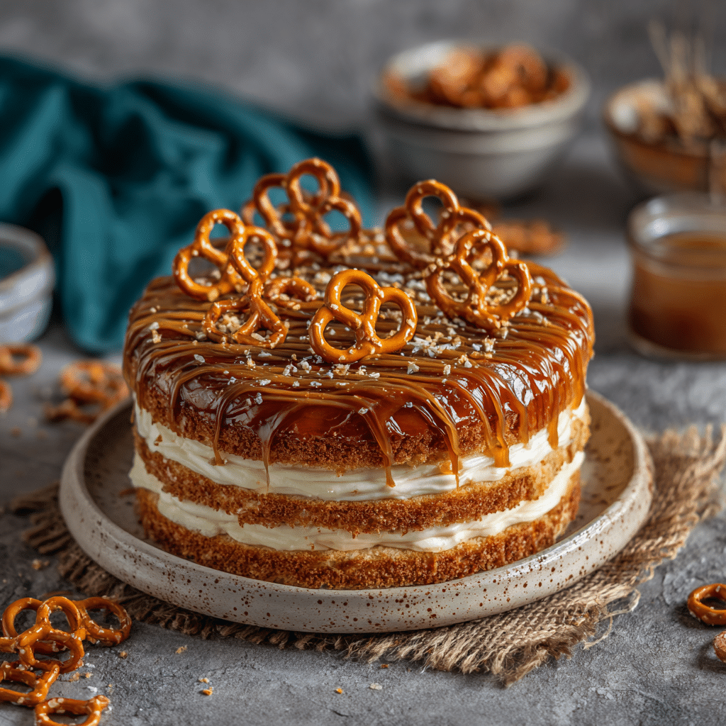 Salted Caramel Pretzel Crunch Cake