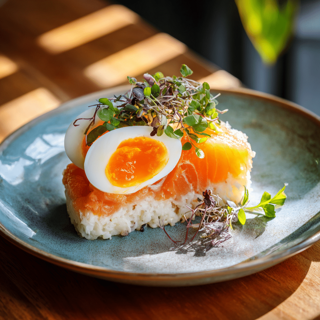 Smoked Salmon and Egg on Rice Cake