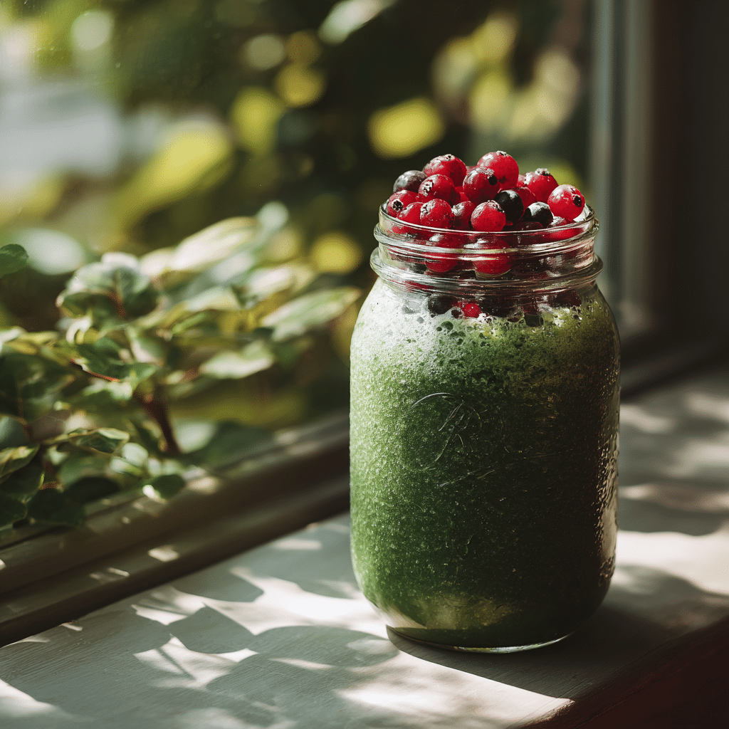 Smoothie with Protein Powder, Spinach, and Berries