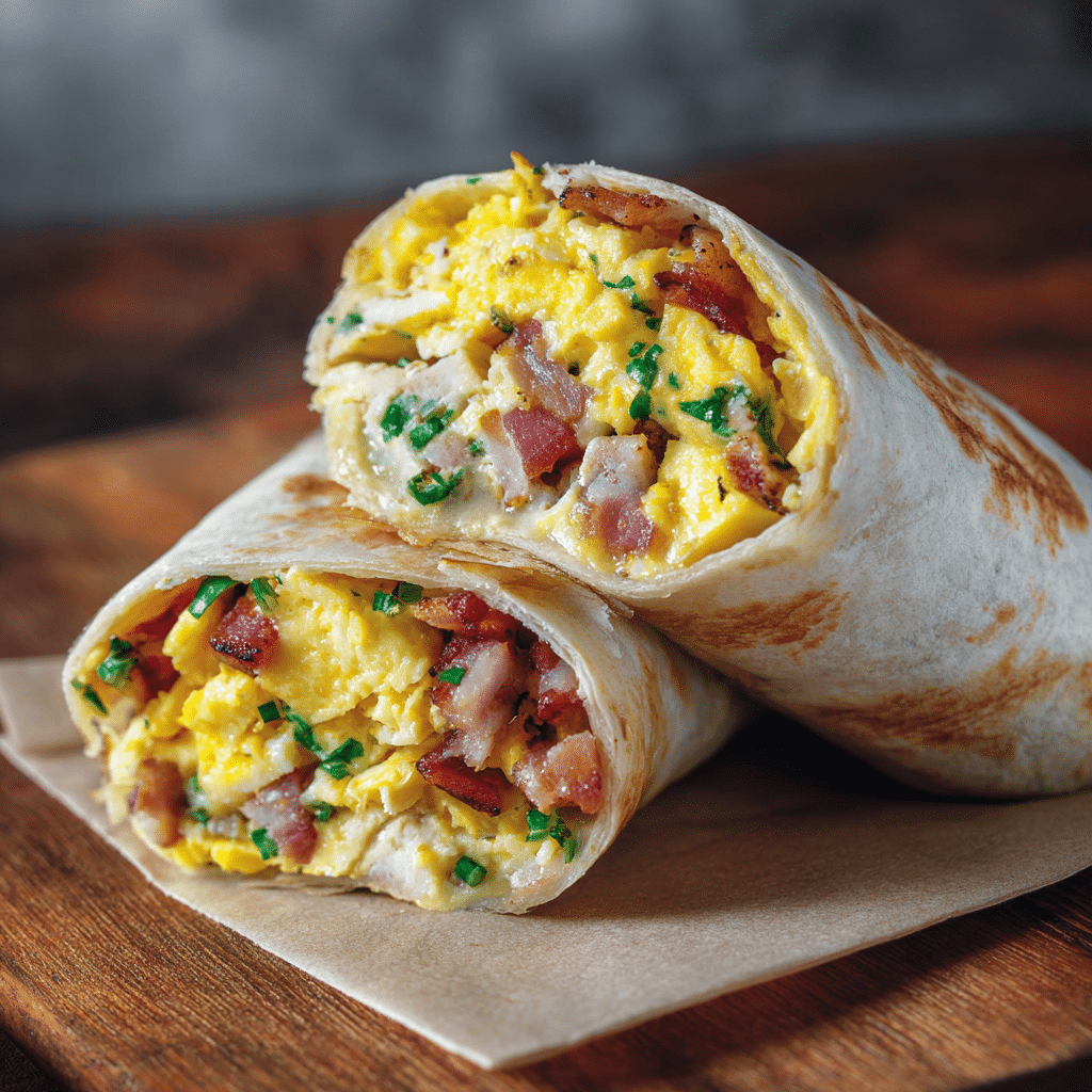 Turkey Bacon and Egg Wrap in Whole Wheat Tortilla