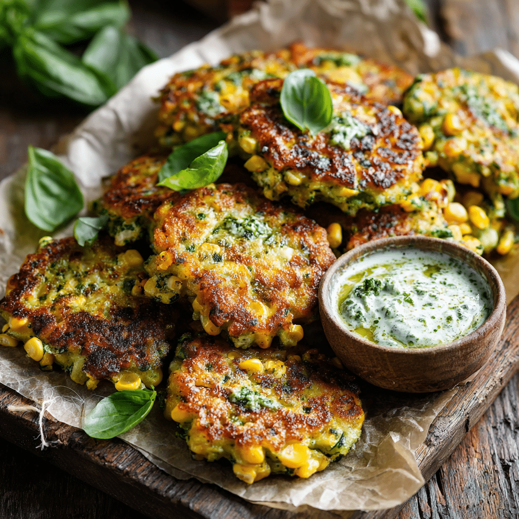 Pesto Zucchini and Corn Fritters