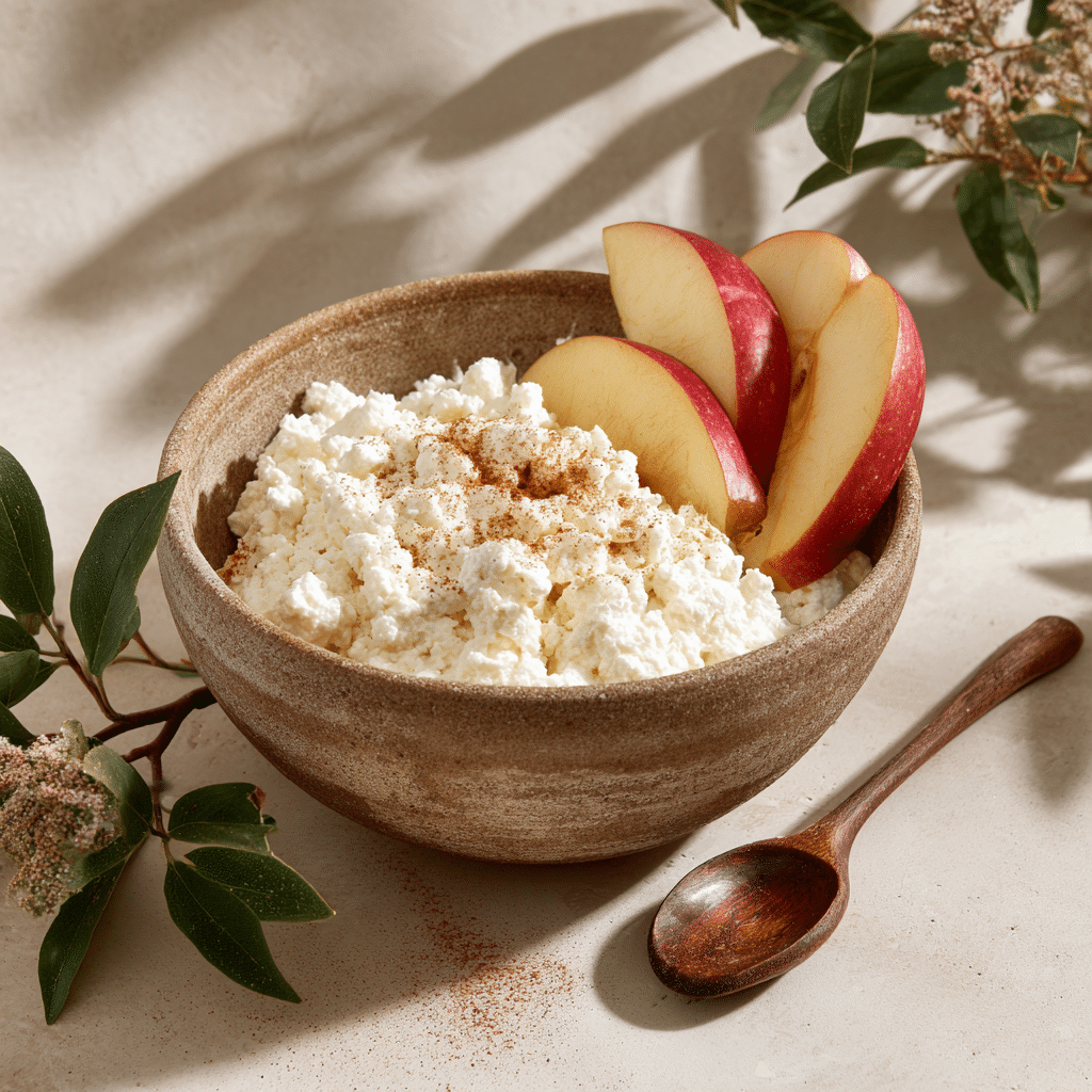 Low-Fat Ricotta with Cinnamon and Apple Slices