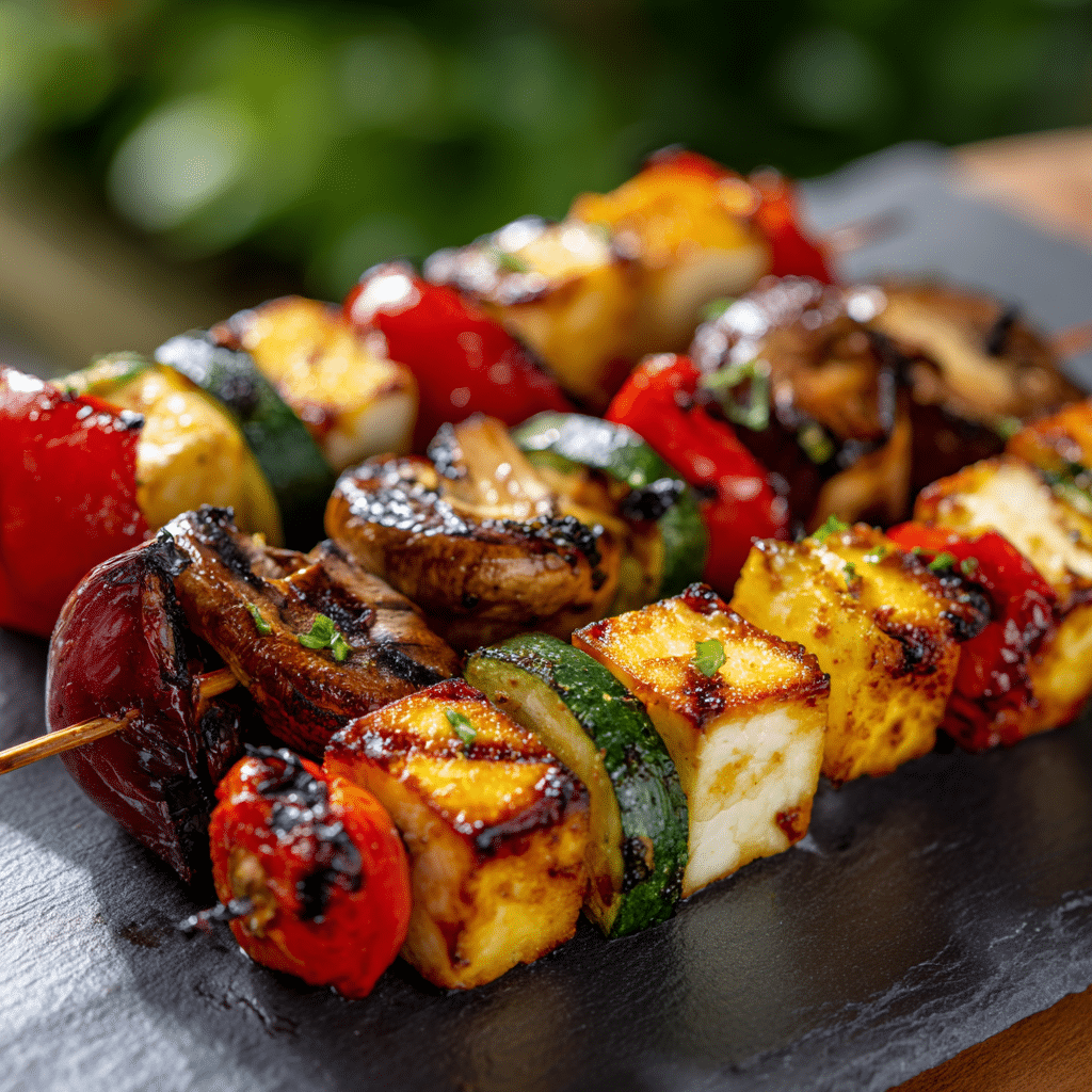 Grilled Veggie Skewers with Halloumi