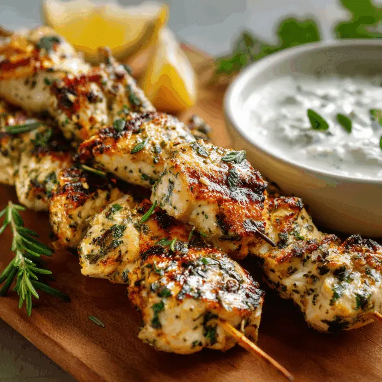 Greek Lemon Chicken Skewers with Tzatziki Sauce