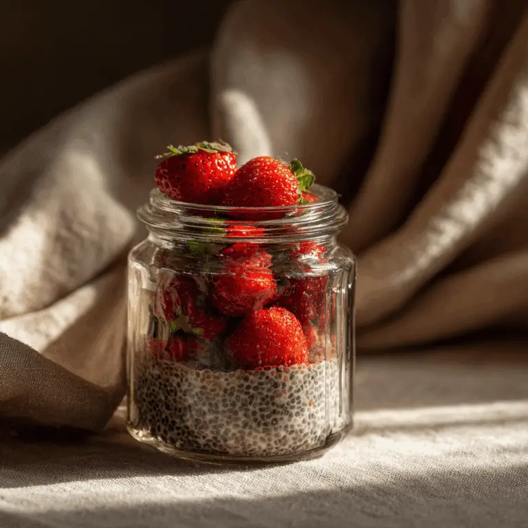 Chia Pudding with Unsweetened Almond Milk and Strawberries