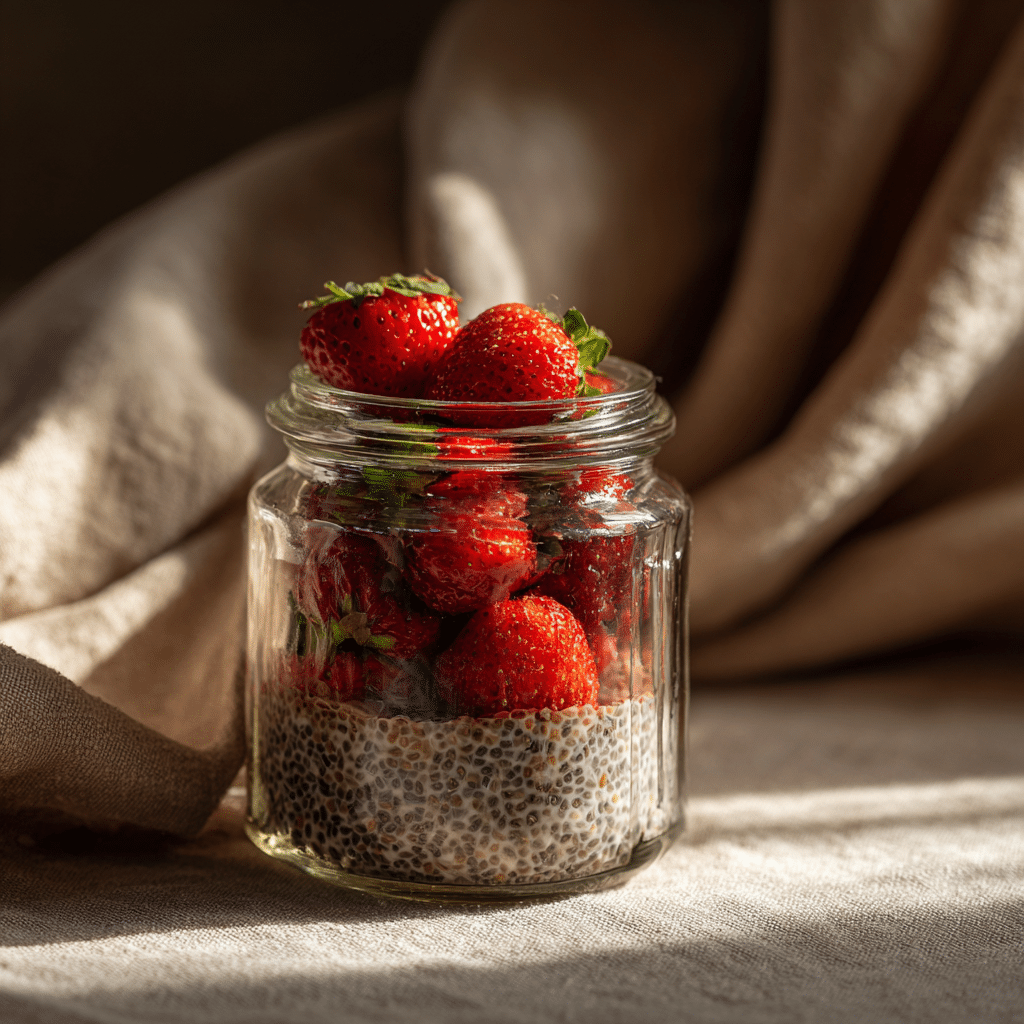 Chia Pudding with Unsweetened Almond Milk and Strawberries