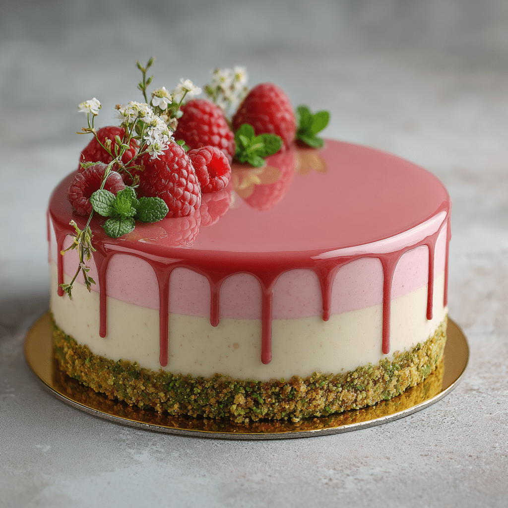 Raspberry Pistachio Mousse Cake
