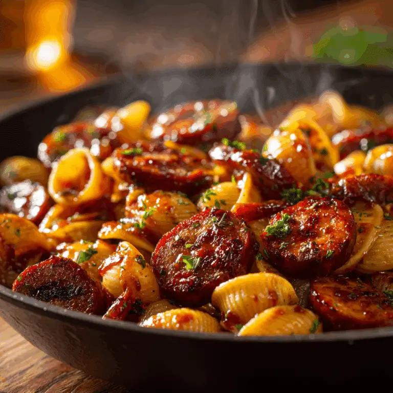 One‑Skillet Spicy Honey BBQ Sausage & Pasta