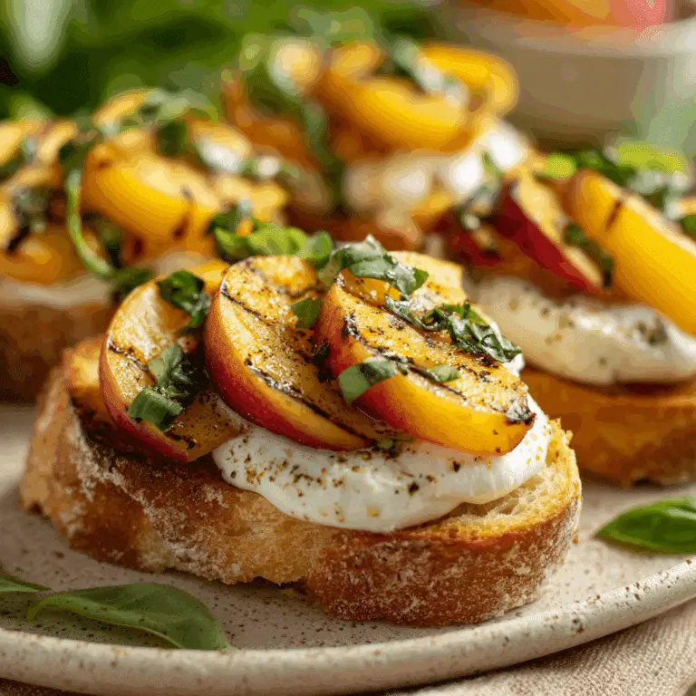 Grilled Peach Burrata Crostini
