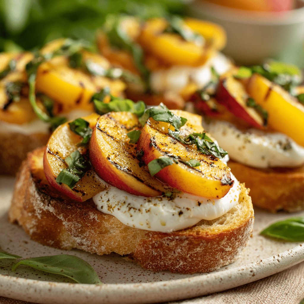 Grilled Peach Burrata Crostini
