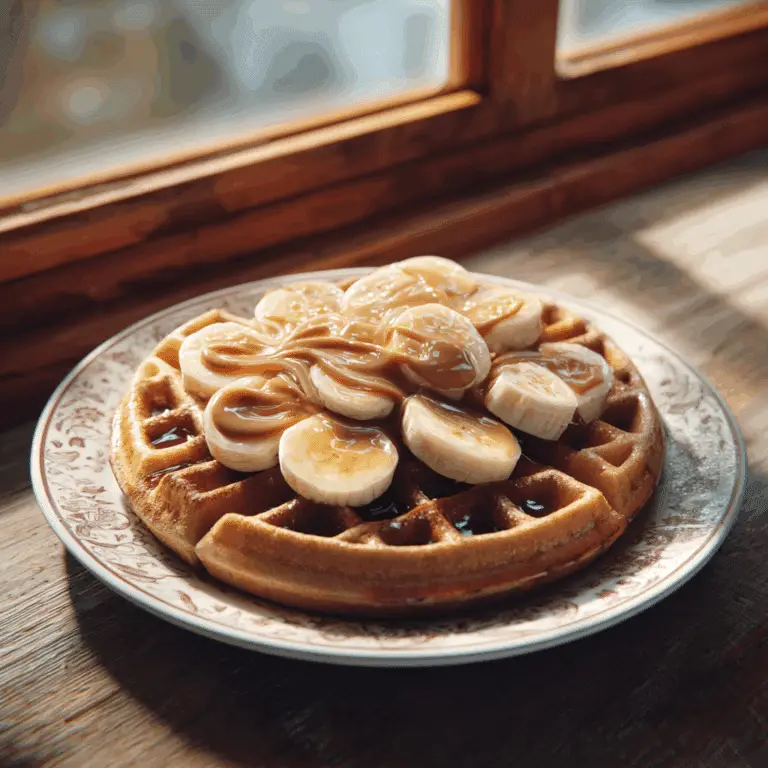 Protein Waffle with Peanut Butter and Banana Slices