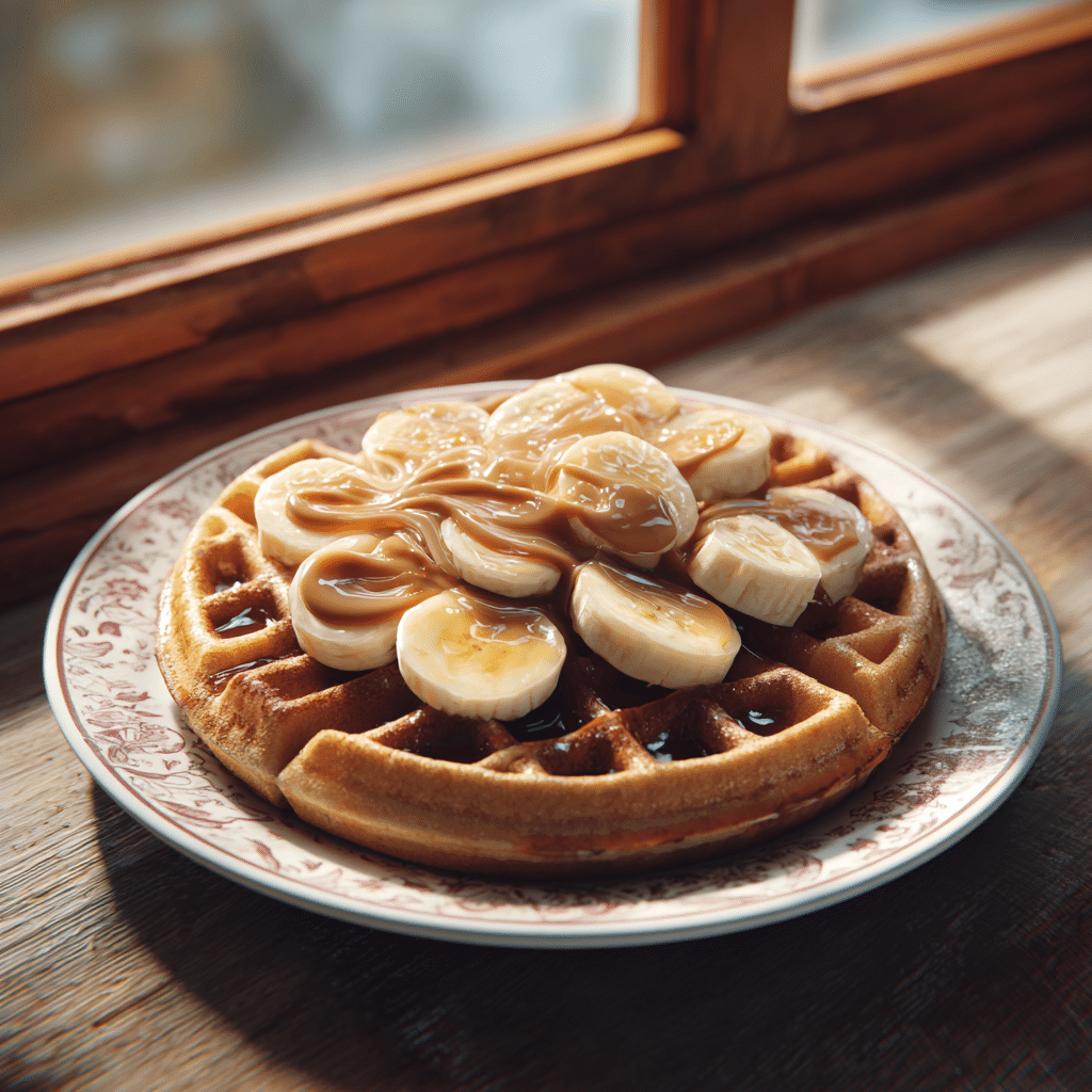 Protein Waffle with Peanut Butter and Banana Slices