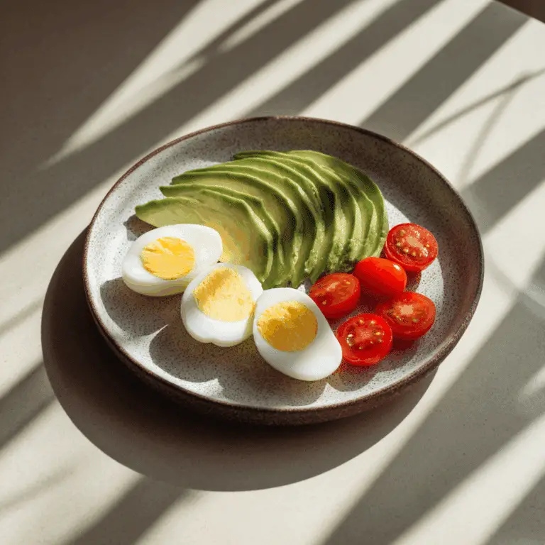 Boiled Eggs with Cherry Tomatoes and Avocado Slices