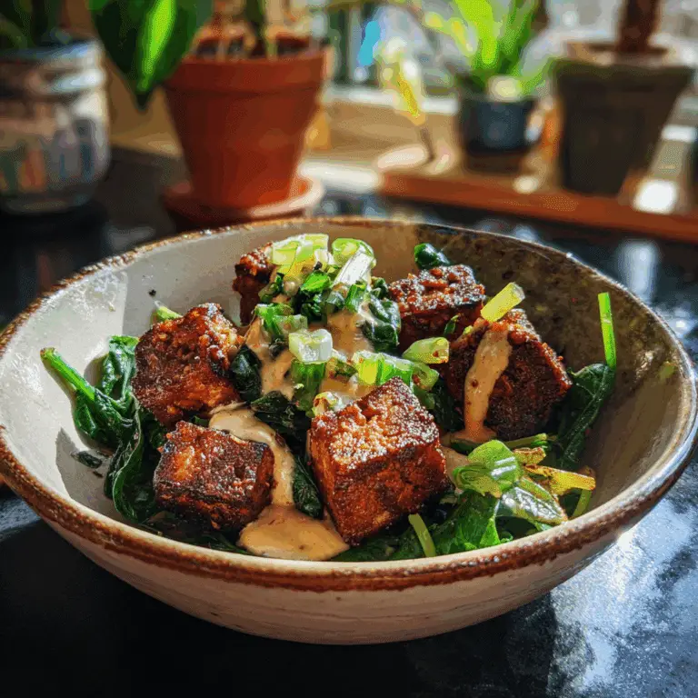 Tempeh Breakfast Bowl with Greens and Tahini