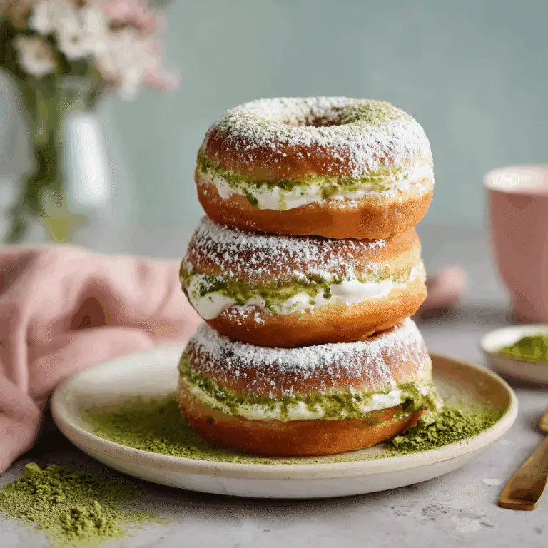 Fluffy Matcha Cream Donuts Cake