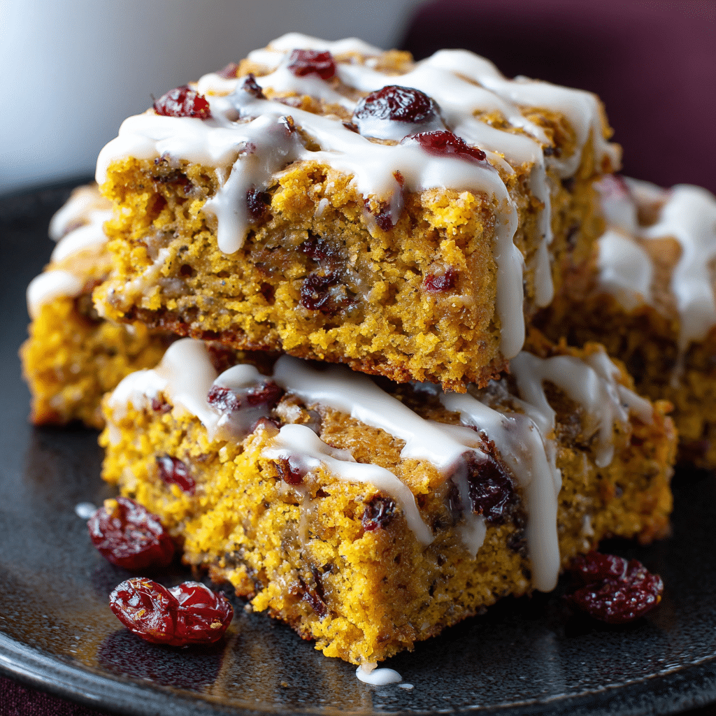 Pumpkin Spice Bars with Cranberries & Glaze