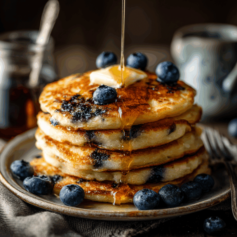 Blueberry Pancakes with Maple Syrup