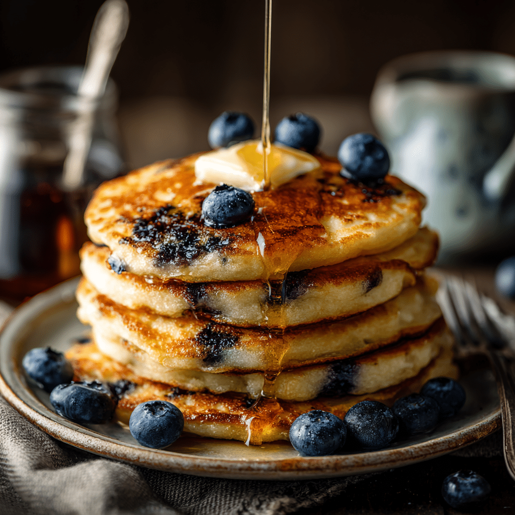 Blueberry Pancakes with Maple Syrup