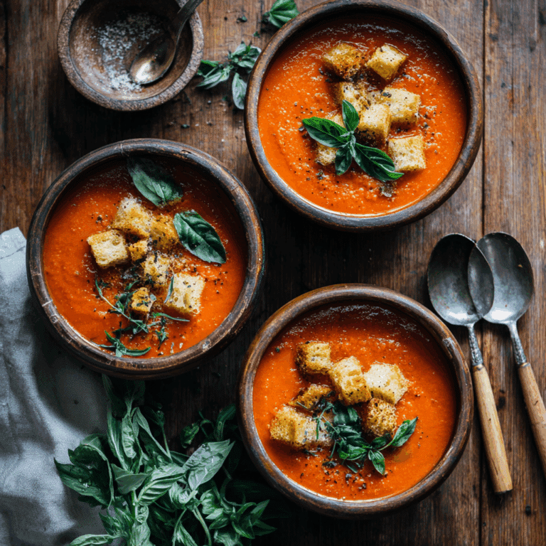 Tomato Basil Soup with Croutons