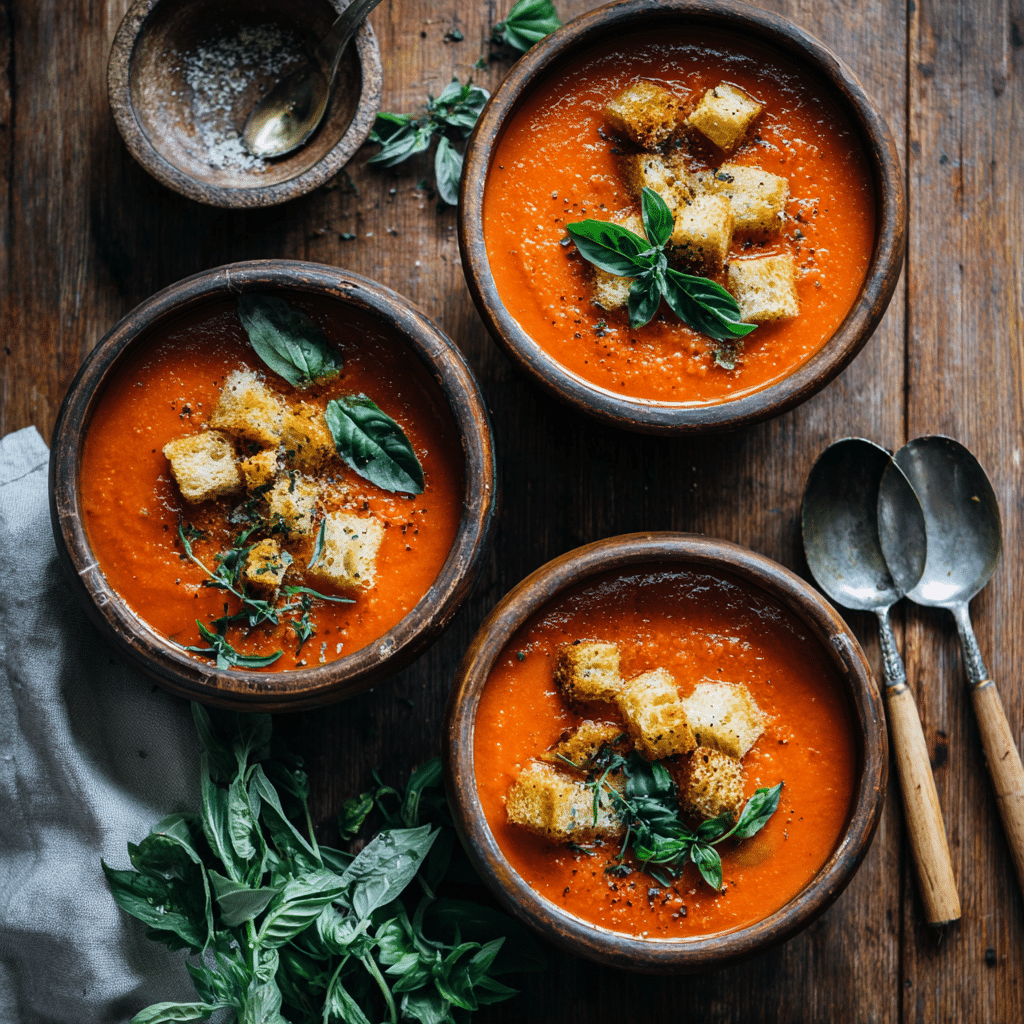 Tomato Basil Soup with Croutons