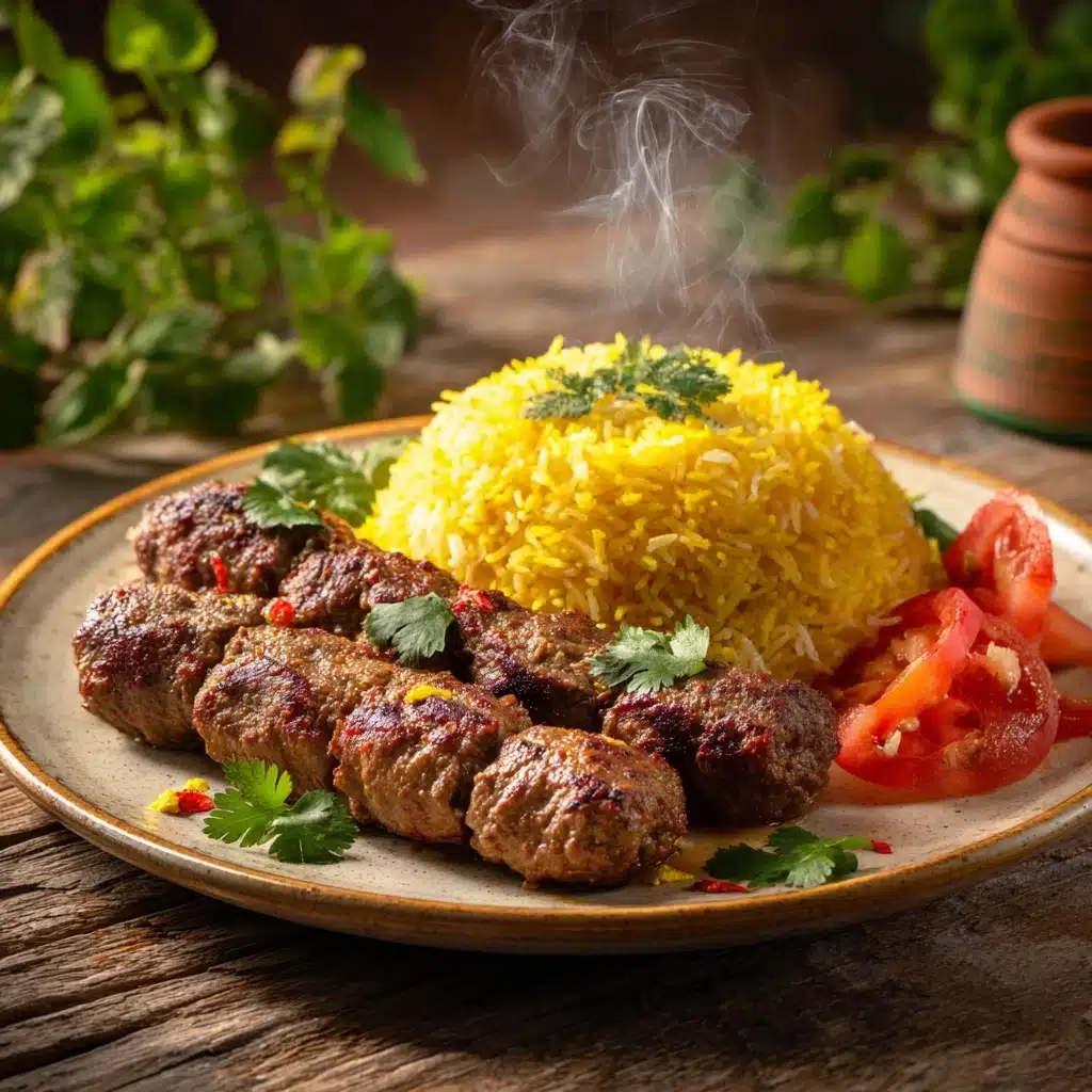 Mutton Kebab with Saffron Rice Recipe - Recipe Image