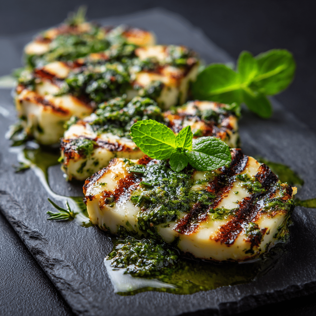 Grilled Halloumi with Mint Pesto Recipe - Recipe Image