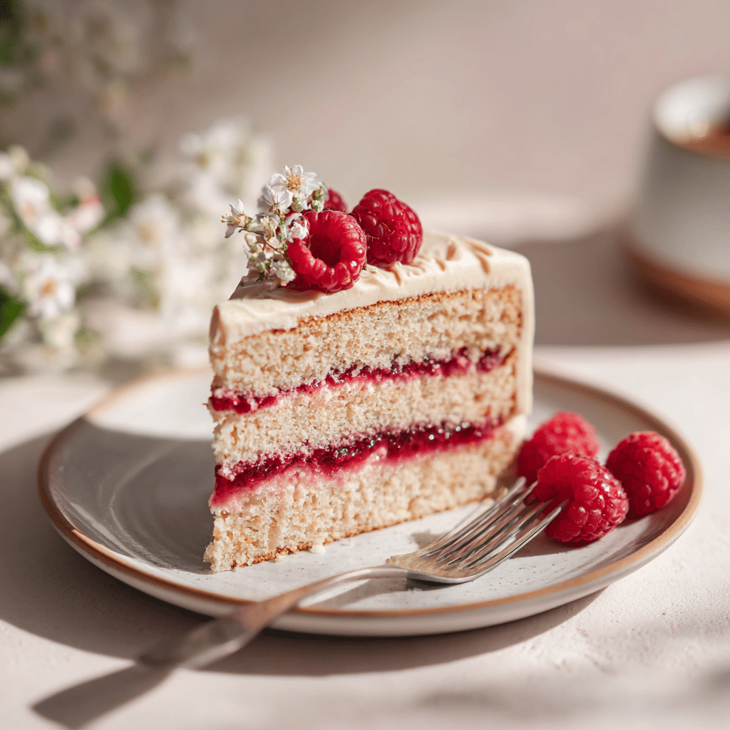 Vegan Raspberry Almond Cake Recipe - Recipe Image