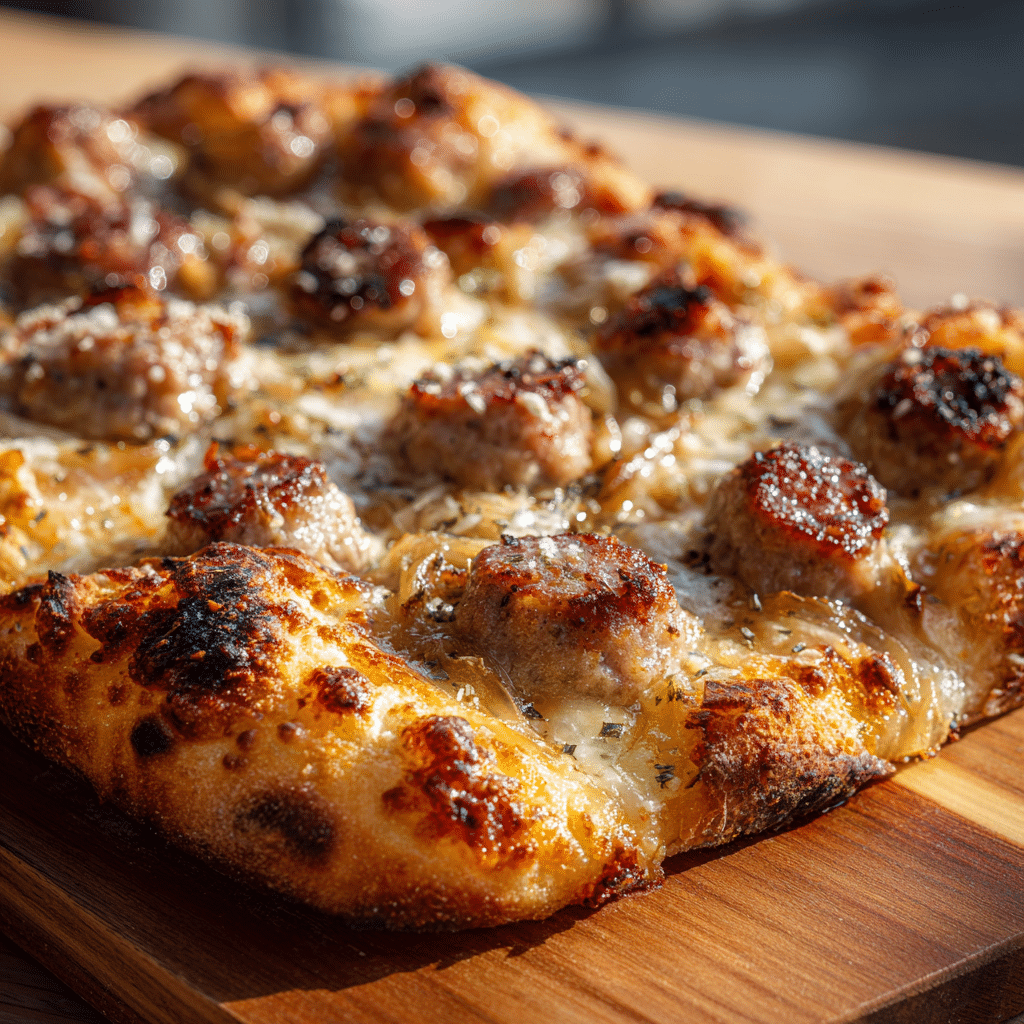 Rustic Italian Sausage Pizza with Caramelized Onions Recipe - Recipe Image
