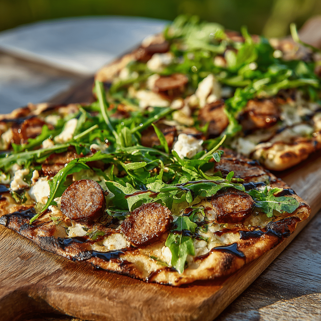 Grilled Sausage Flatbread Pizza Recipe - Recipe Image