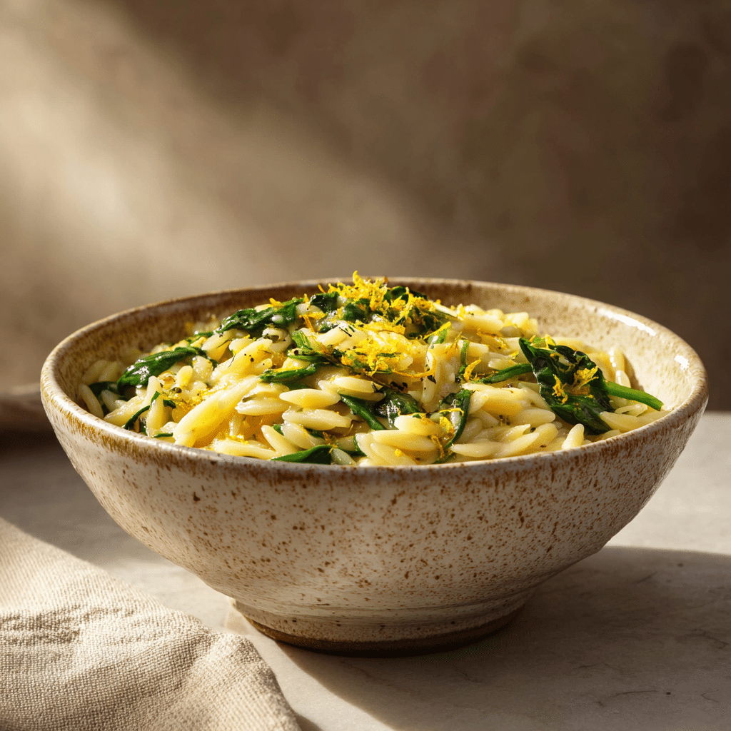 Creamy Lemon Orzo with Spinach Recipe - Recipe Image