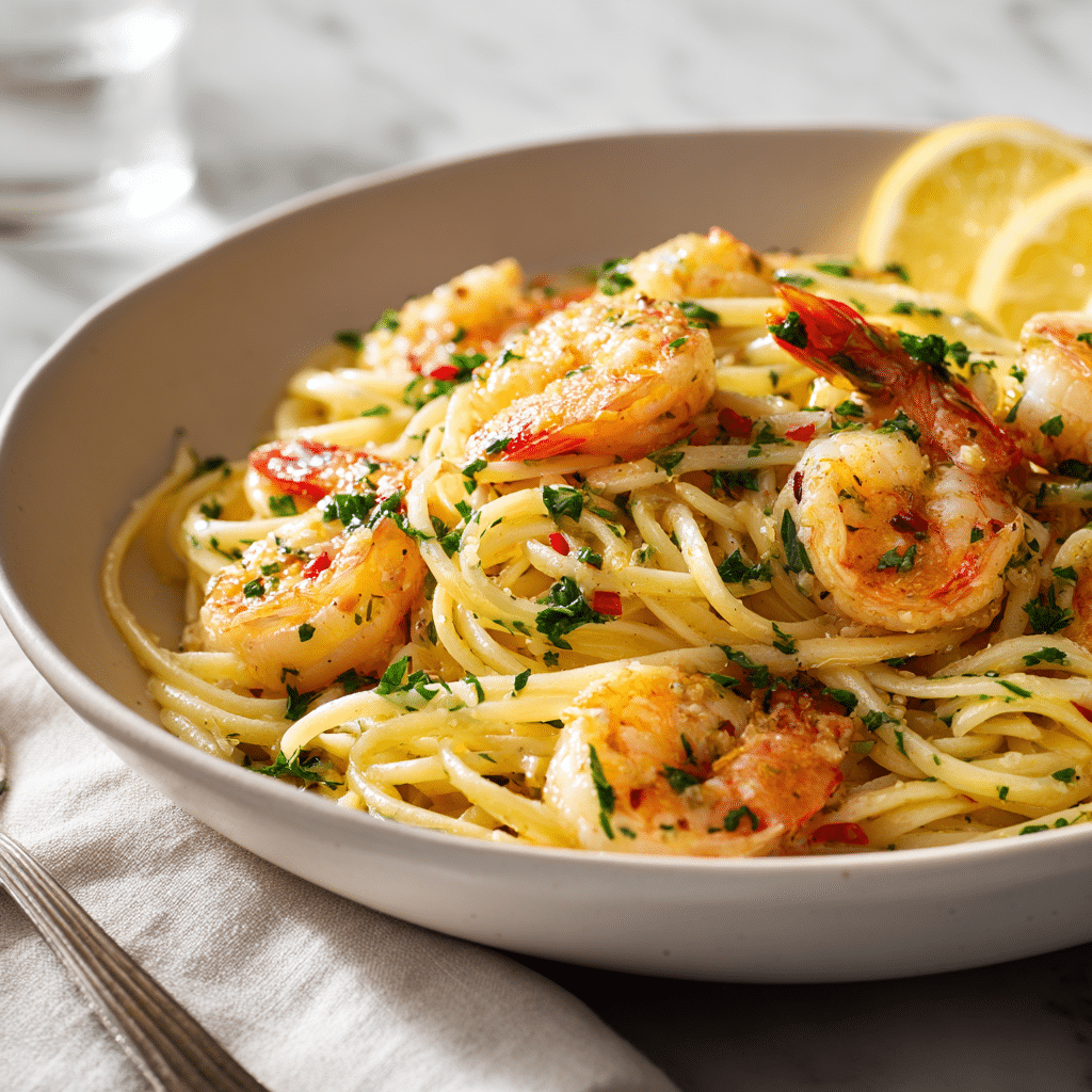 Lemon Garlic Shrimp Linguine Recipe