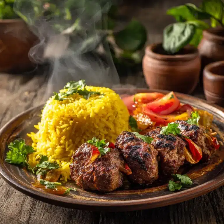 Mutton Kebab with Saffron Rice Recipe