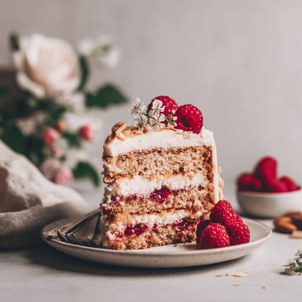 Vegan Raspberry Almond Cake Recipe - Recipe Image