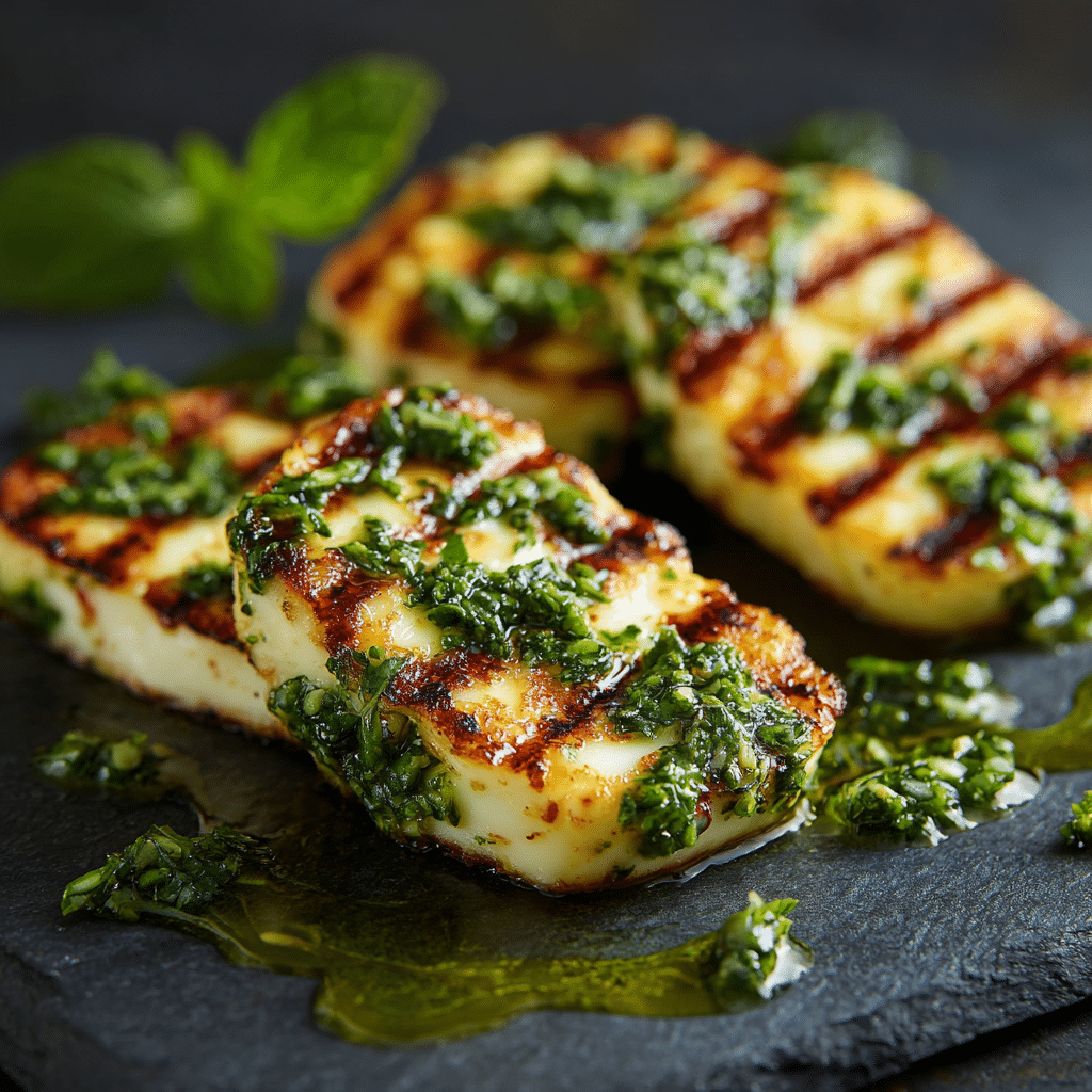 Grilled Halloumi with Mint Pesto Recipe