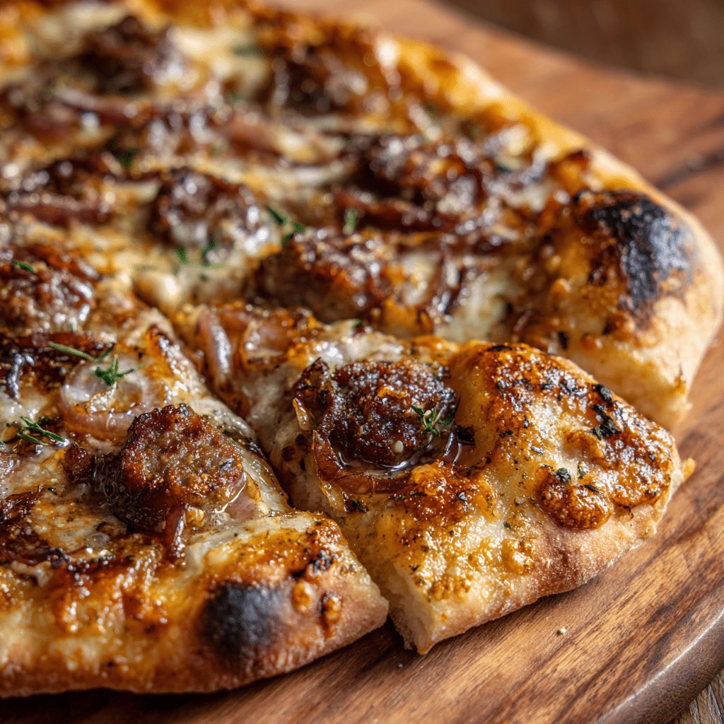 Rustic Italian Sausage Pizza with Caramelized Onions Recipe - Recipe Image