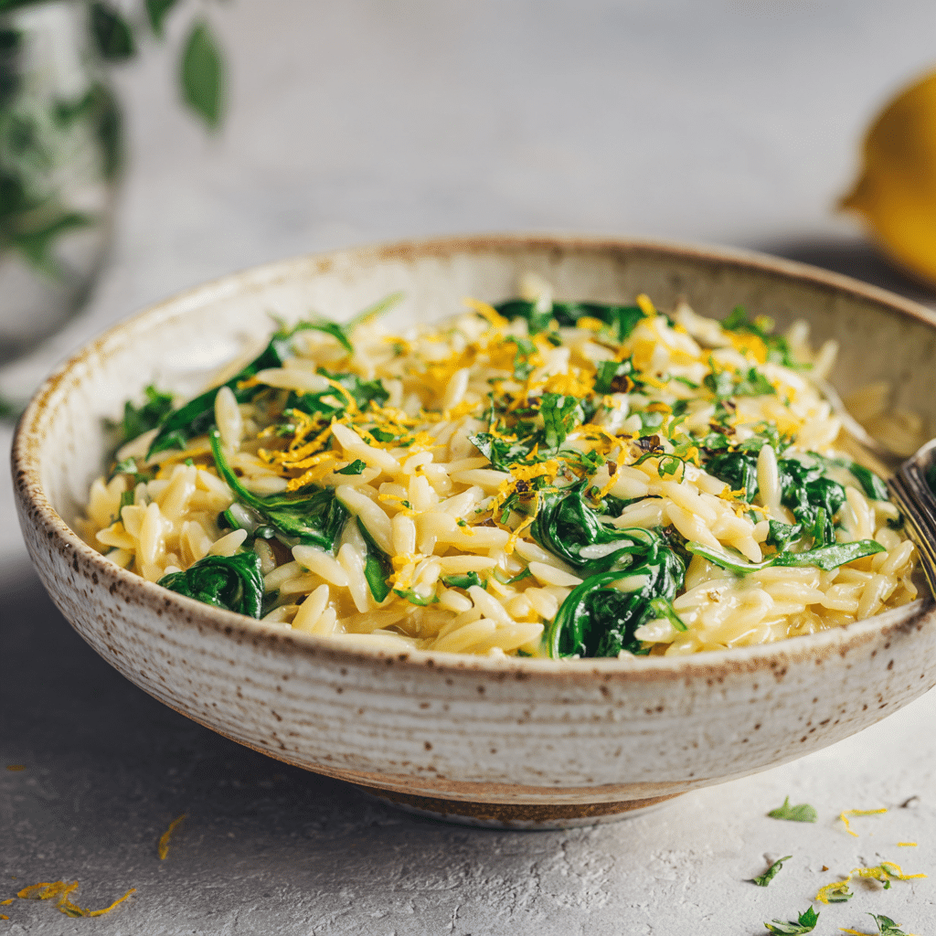 Creamy Lemon Orzo with Spinach Recipe