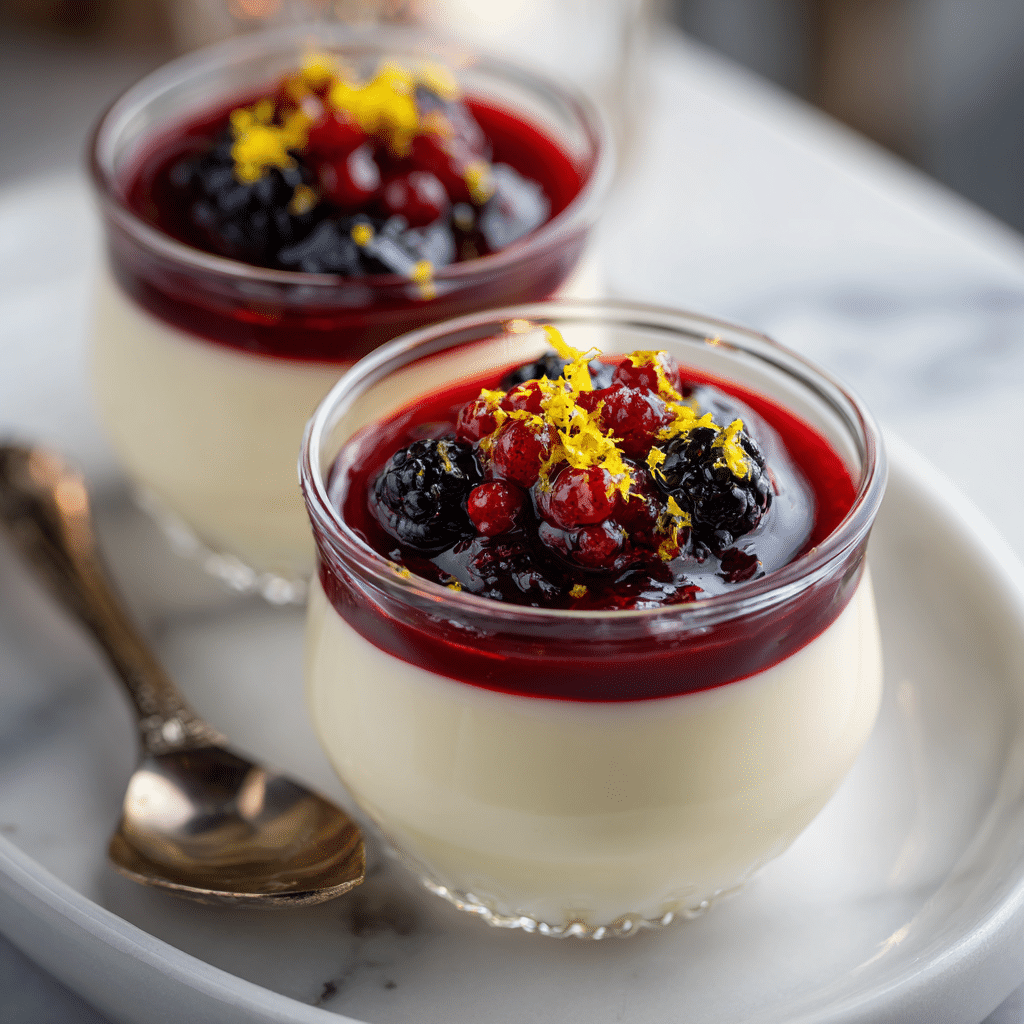 Lemon Panna Cotta with Berry Sauce Recipe - Recipe Image