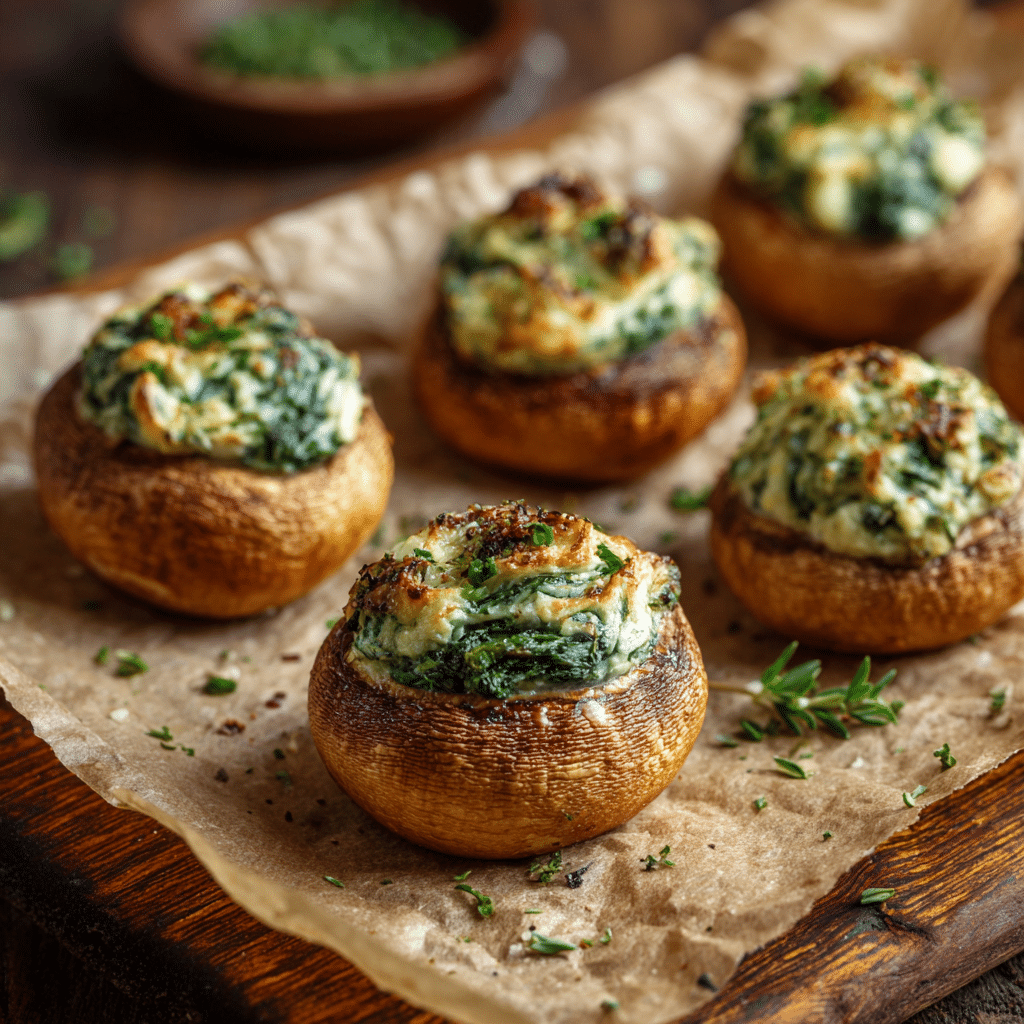 Spinach Dip Stuffed Mushrooms Recipe - Recipe Image