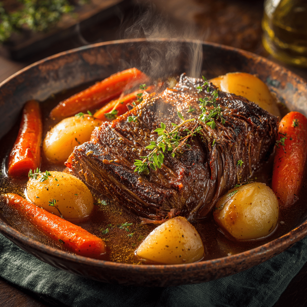 Slow Cooker Beef Roast with Potatoes and Carrots Recipe - Recipe Image