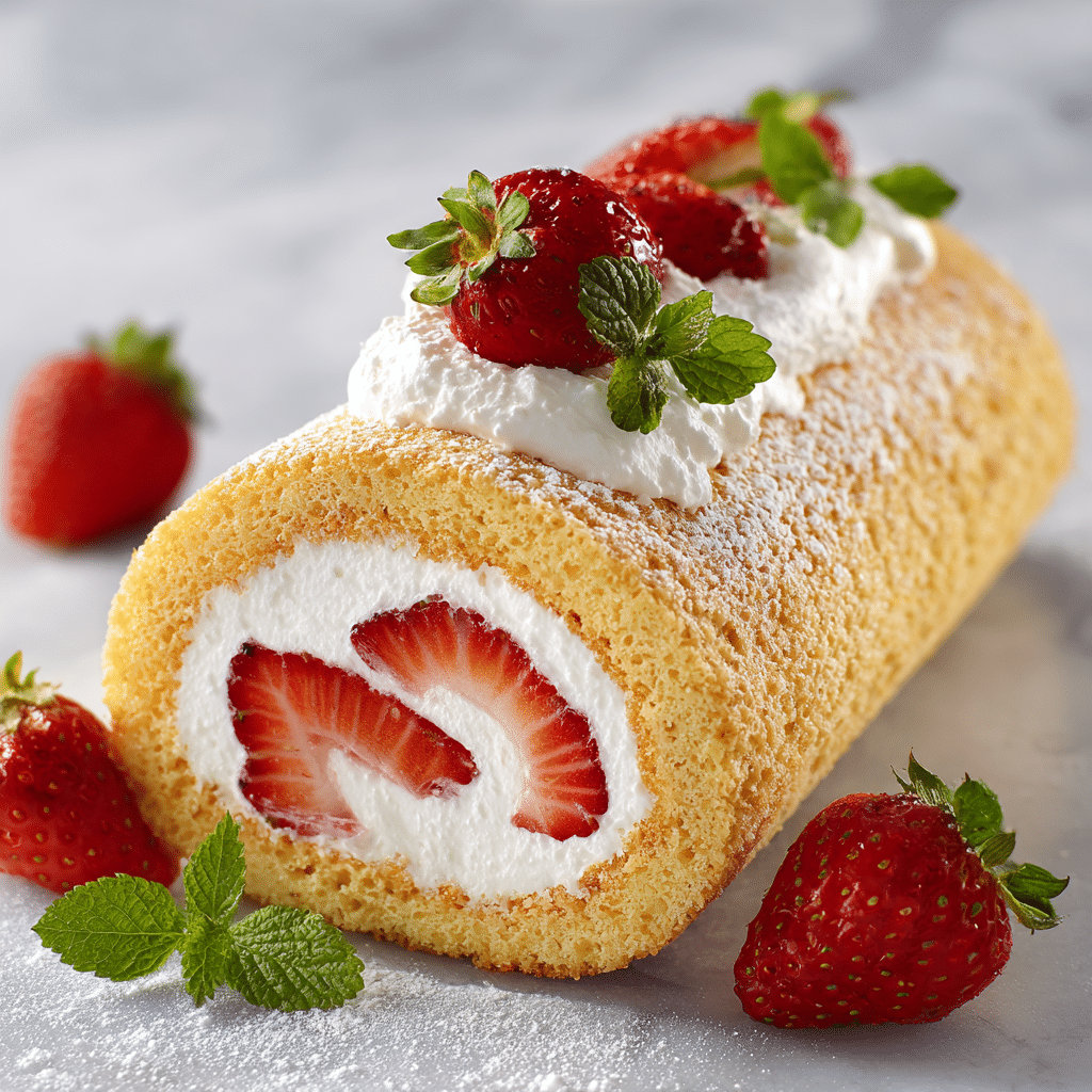 Strawberries and Cream Swiss Roll Recipe - Recipe Image