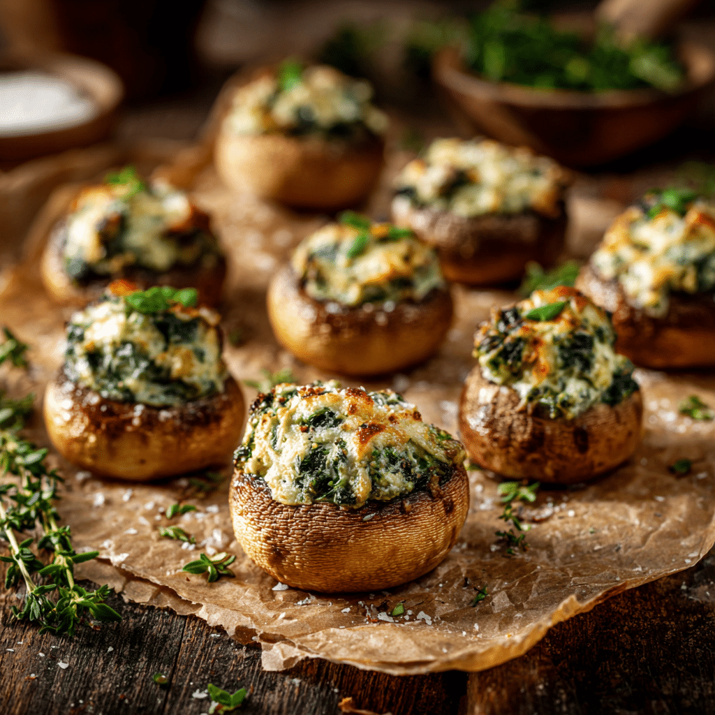 Spinach Dip Stuffed Mushrooms Recipe - Recipe Image