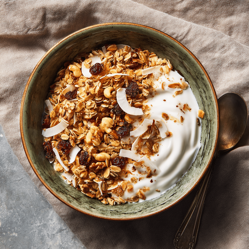 Sweet and Spicy Homemade Granola with Coconut Recipe - Recipe Image