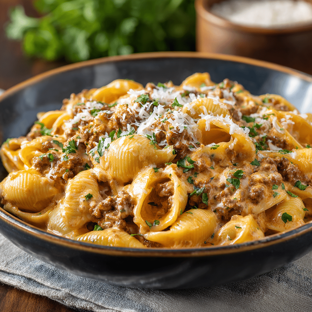 creamy beefy pasta shells Recipe