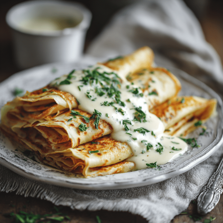 crepes with creamy béchamel sauce Print Recipe